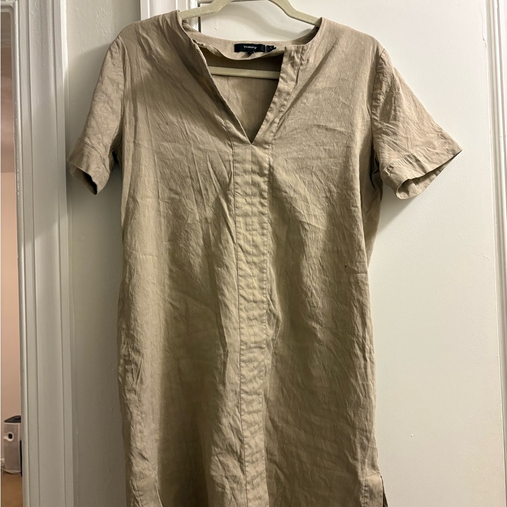 Theory Beige V-Neck Tunic Dress